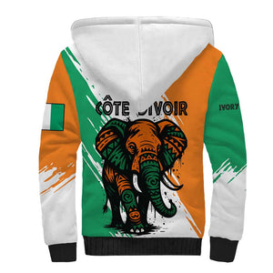 Ivory Coast Sherpa Hoodie African Elephant in Ivorian Flag Colors - African Pride
