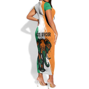 Ivory Coast Short Sleeve Bodycon Dress African Elephant in Ivorian Flag Colors - African Pride