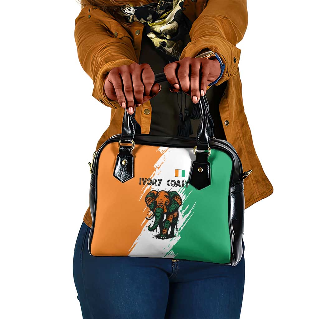 Ivory Coast Shoulder Handbag African Elephant in Ivorian Flag Colors - African Pride