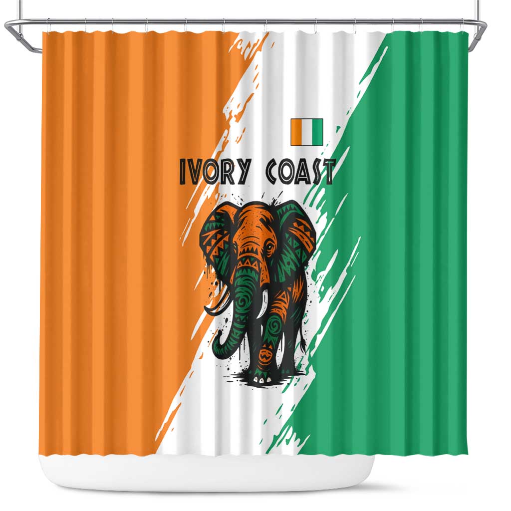 Ivory Coast Shower Curtain African Elephant in Ivorian Flag Colors - African Pride