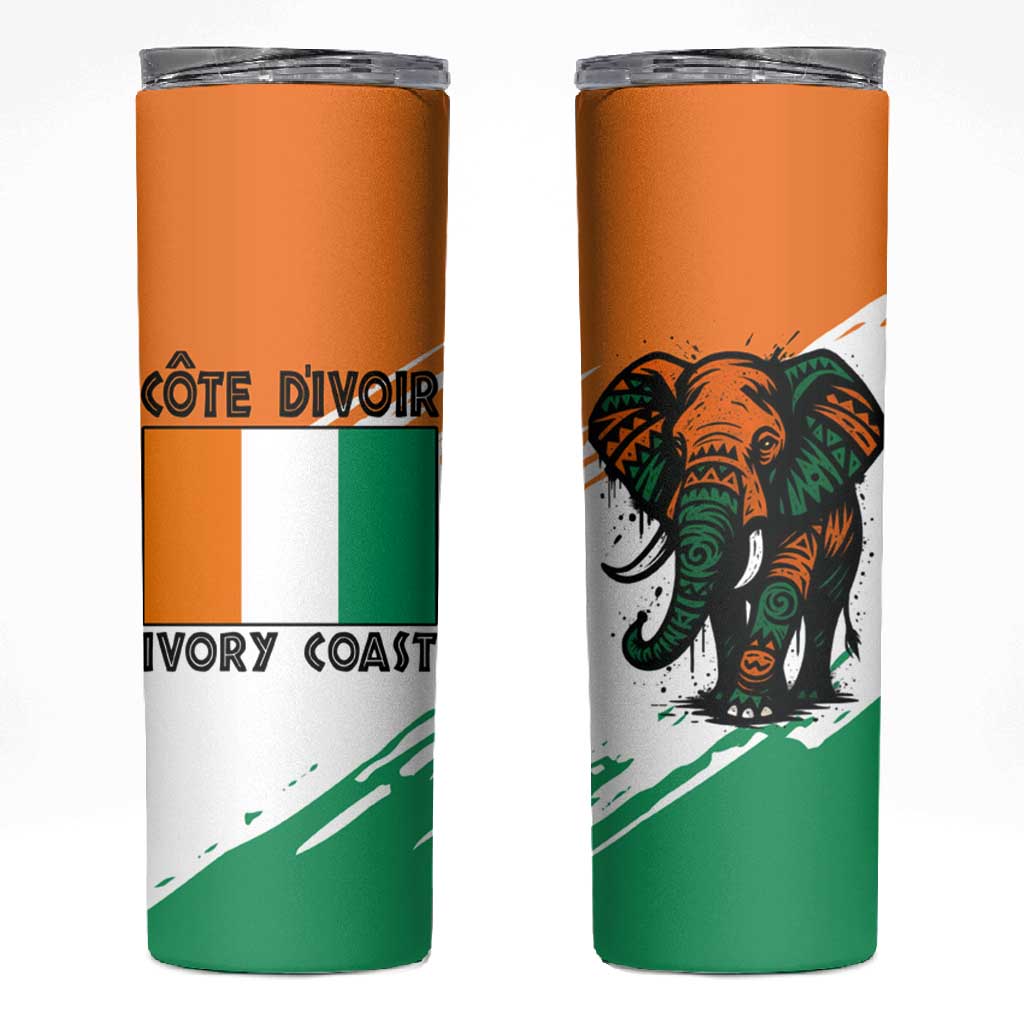 Ivory Coast Skinny Tumbler African Elephant in Ivorian Flag Colors - African Pride