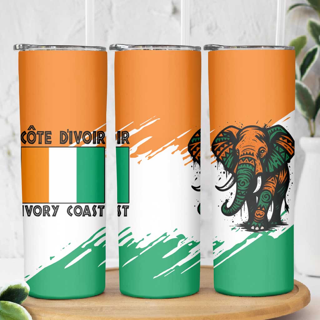 Ivory Coast Skinny Tumbler African Elephant in Ivorian Flag Colors - African Pride