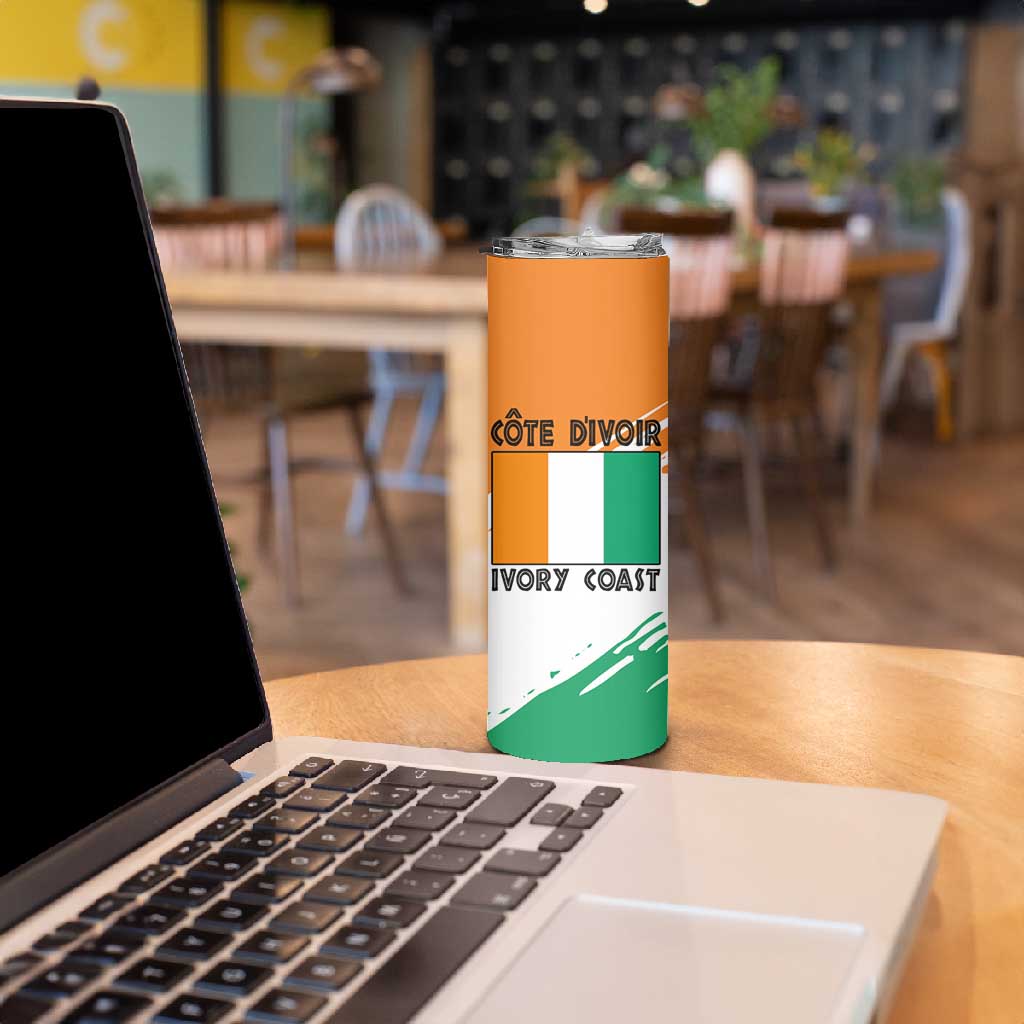 Ivory Coast Skinny Tumbler African Elephant in Ivorian Flag Colors - African Pride