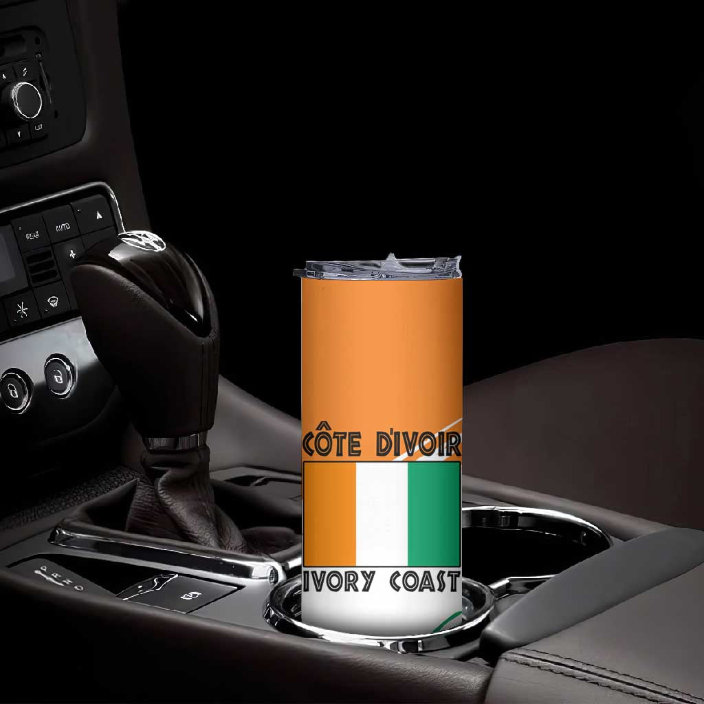 Ivory Coast Skinny Tumbler African Elephant in Ivorian Flag Colors - African Pride