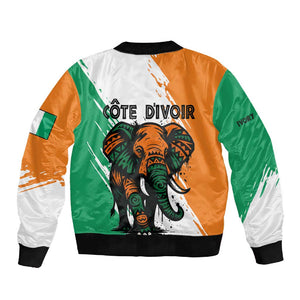 Ivory Coast Sleeve Zip Bomber Jacket African Elephant in Ivorian Flag Colors - African Pride