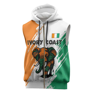 Ivory Coast Sleeveless Zip Hoodie African Elephant in Ivorian Flag Colors - African Pride