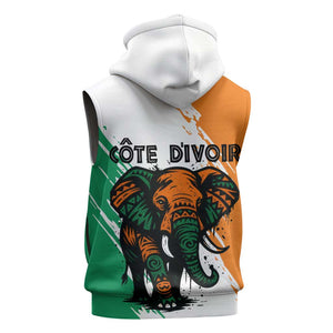 Ivory Coast Sleeveless Zip Hoodie African Elephant in Ivorian Flag Colors - African Pride