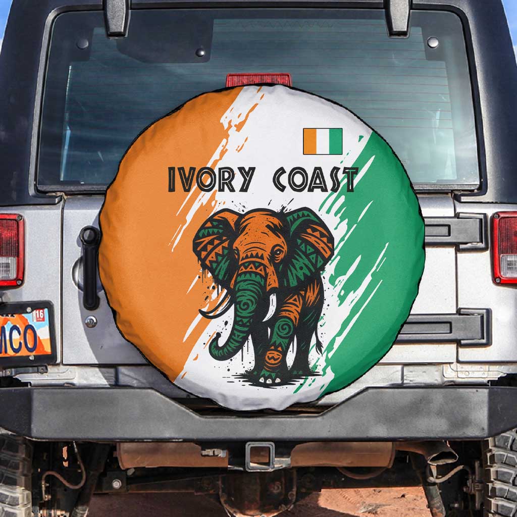 Ivory Coast Spare Tire Cover African Elephant in Ivorian Flag Colors - African Pride