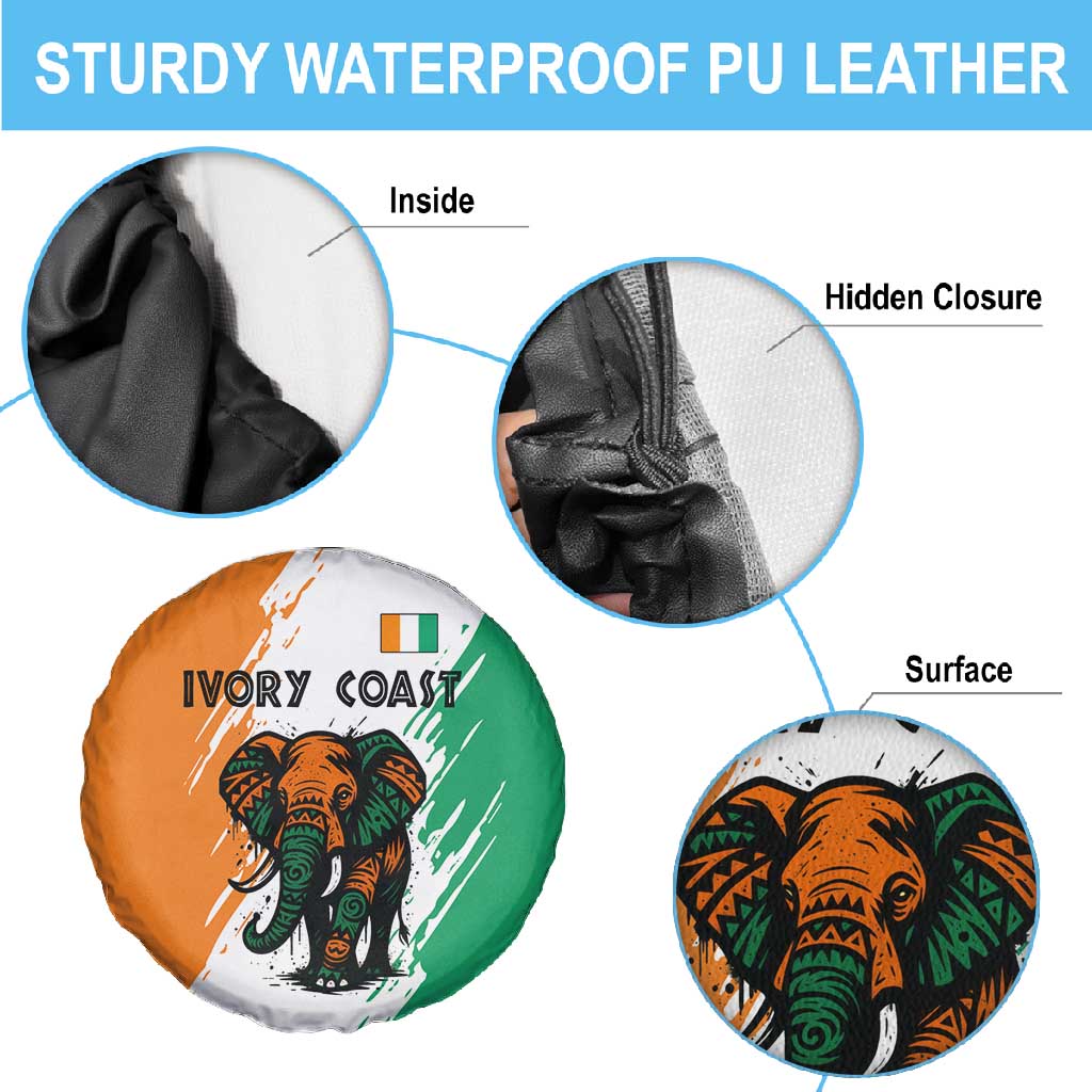 Ivory Coast Spare Tire Cover African Elephant in Ivorian Flag Colors - African Pride