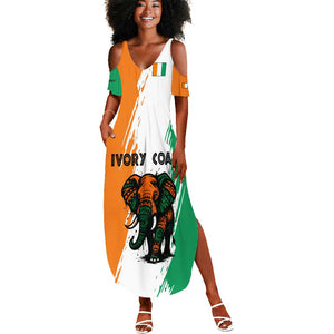 Ivory Coast Summer Maxi Dress African Elephant in Ivorian Flag Colors - African Pride