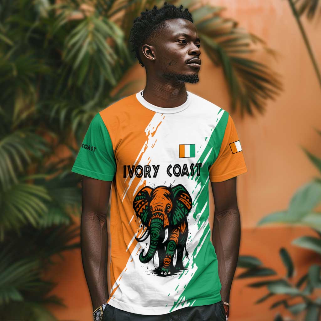 Ivory Coast T shirt African Elephant in Ivorian Flag Colors - African Pride
