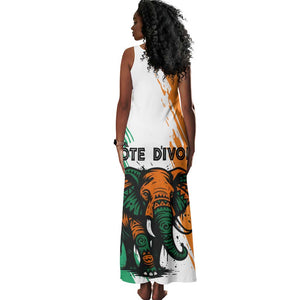 Ivory Coast Tank Maxi Dress African Elephant in Ivorian Flag Colors - African Pride