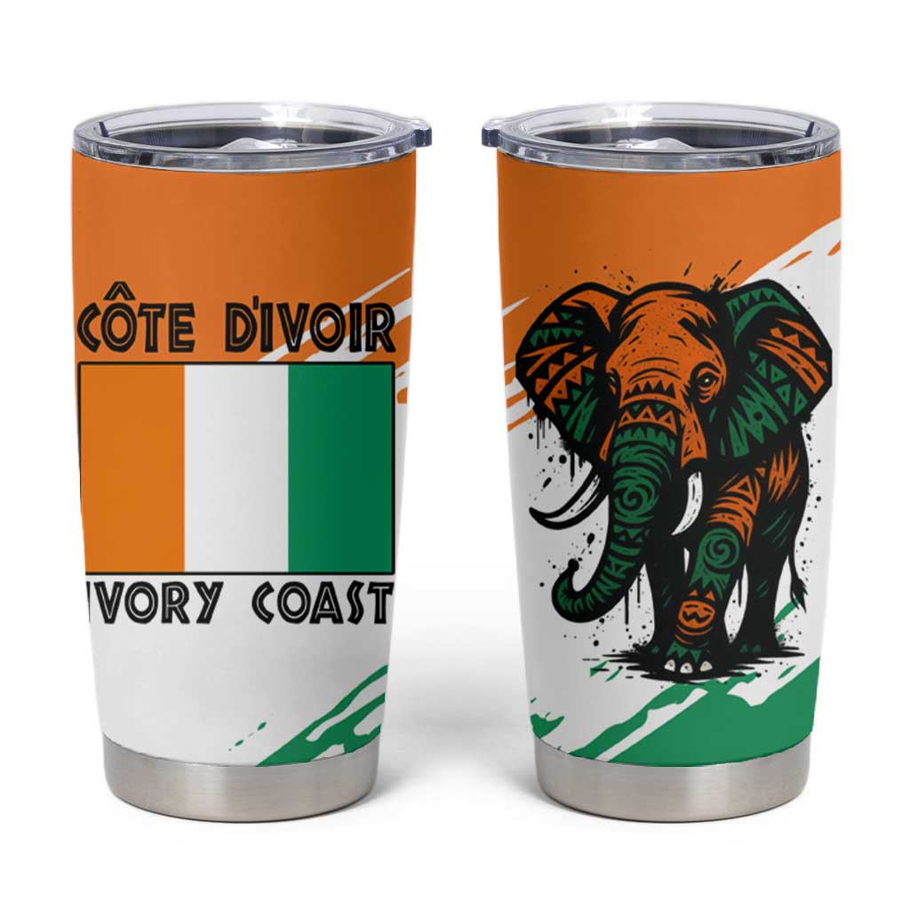 Ivory Coast Tumbler Cup African Elephant in Ivorian Flag Colors - African Pride