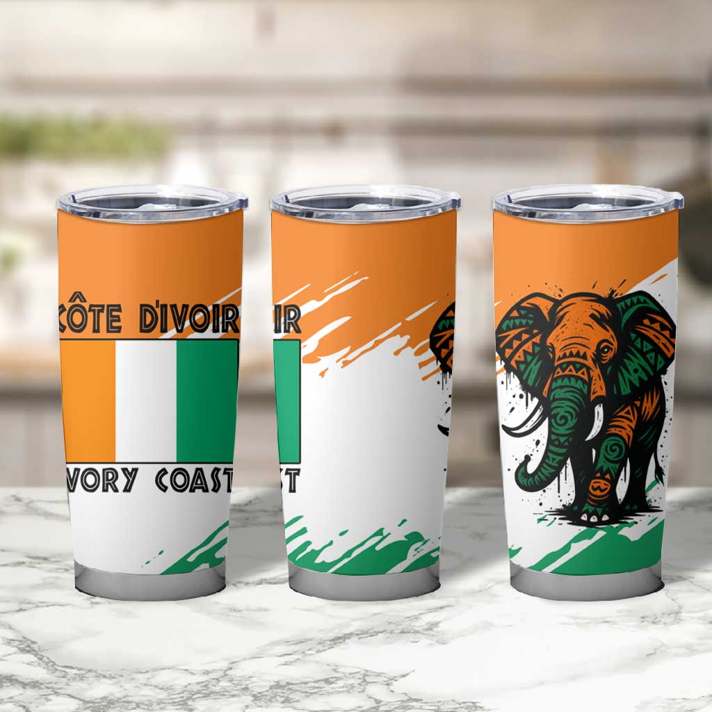 Ivory Coast Tumbler Cup African Elephant in Ivorian Flag Colors - African Pride
