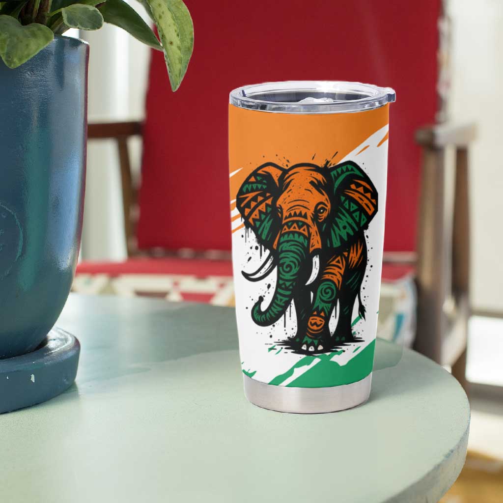 Ivory Coast Tumbler Cup African Elephant in Ivorian Flag Colors - African Pride