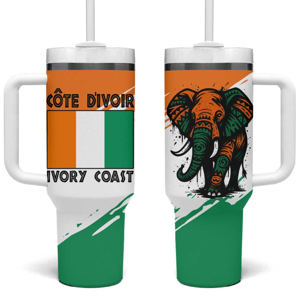 Ivory Coast Tumbler With Handle African Elephant in Ivorian Flag Colors - African Pride