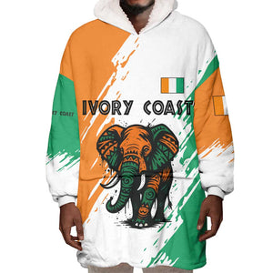 Ivory Coast Wearable Blanket Hoodie African Elephant in Ivorian Flag Colors - African Pride