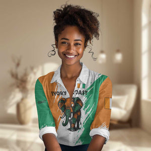 Ivory Coast Women Casual Shirt African Elephant in Ivorian Flag Colors - African Pride