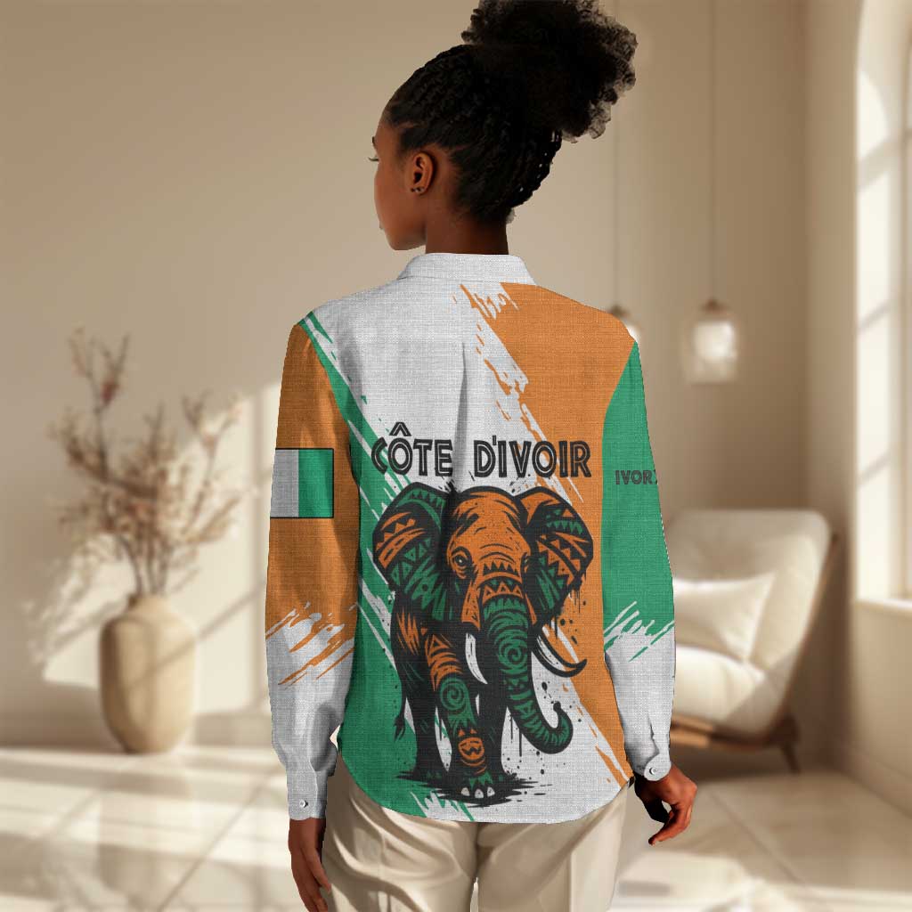 Ivory Coast Women Casual Shirt African Elephant in Ivorian Flag Colors - African Pride