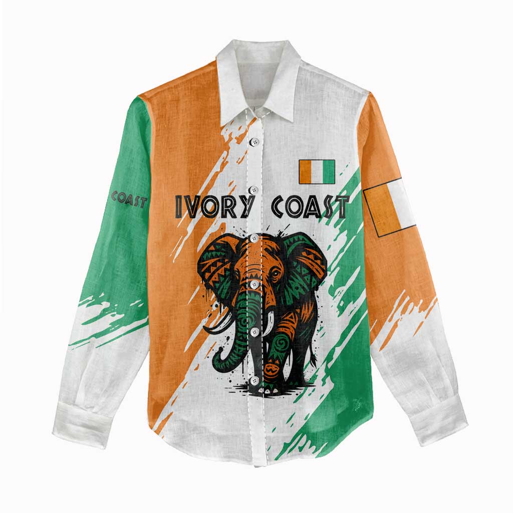 Ivory Coast Women Casual Shirt African Elephant in Ivorian Flag Colors - African Pride