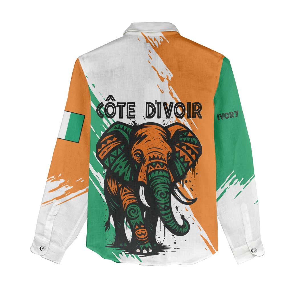 Ivory Coast Women Casual Shirt African Elephant in Ivorian Flag Colors - African Pride