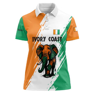 Ivory Coast Women Polo Shirt African Elephant in Ivorian Flag Colors - African Pride