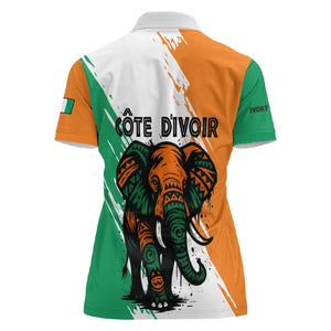 Ivory Coast Women Polo Shirt African Elephant in Ivorian Flag Colors - African Pride