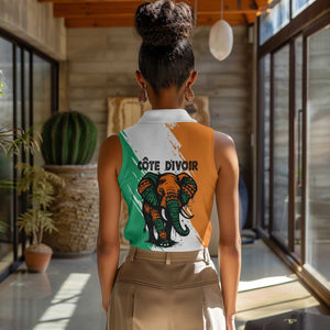 Ivory Coast Women Sleeveless Polo Shirt African Elephant in Ivorian Flag Colors - African Pride