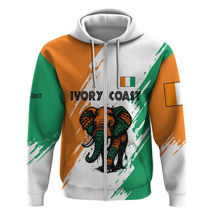 Ivory Coast Zip Hoodie African Elephant in Ivorian Flag Colors - African Pride