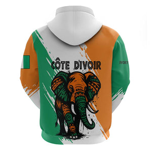 Ivory Coast Zip Hoodie African Elephant in Ivorian Flag Colors - African Pride