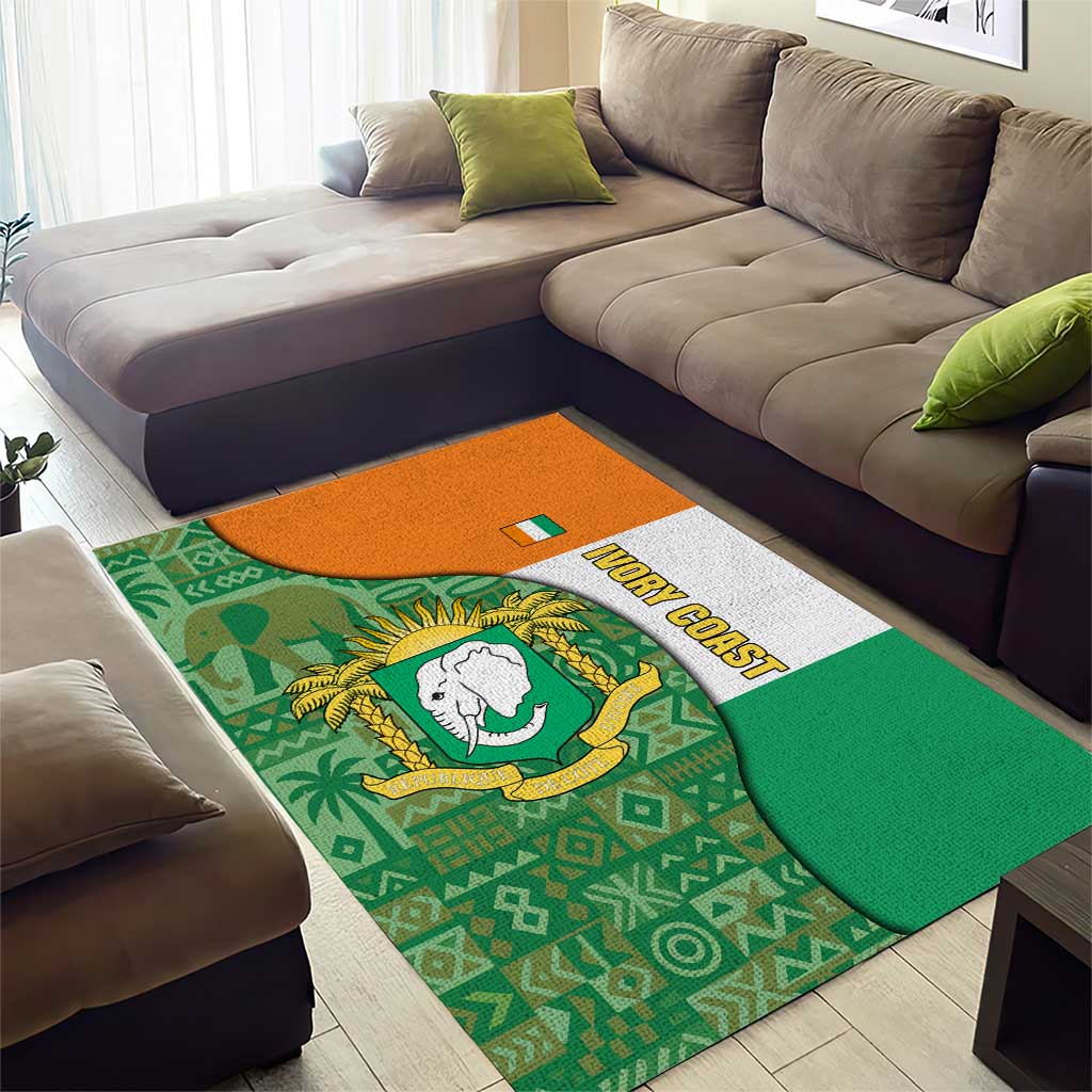Ivory Coast Area Rug Elephant Crest and Tribal Pattern - African Pride