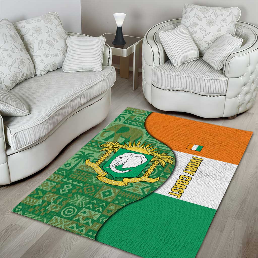 Ivory Coast Area Rug Elephant Crest and Tribal Pattern - African Pride