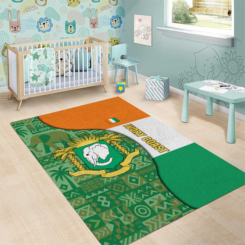 Ivory Coast Area Rug Elephant Crest and Tribal Pattern - African Pride