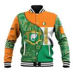 Ivory Coast Baseball Jacket Elephant Crest and Tribal Pattern - African Pride