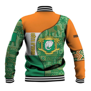 Ivory Coast Baseball Jacket Elephant Crest and Tribal Pattern - African Pride