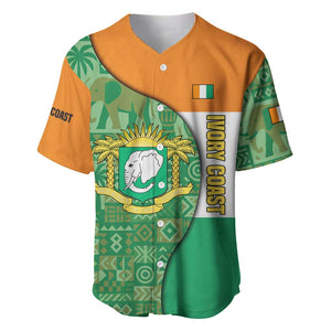 Ivory Coast Baseball Jersey Elephant Crest and Tribal Pattern - African Pride