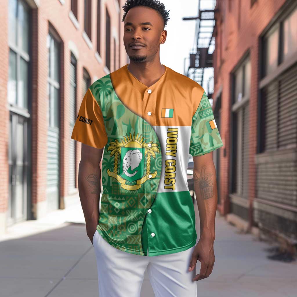 Ivory Coast Baseball Jersey Elephant Crest and Tribal Pattern - African Pride