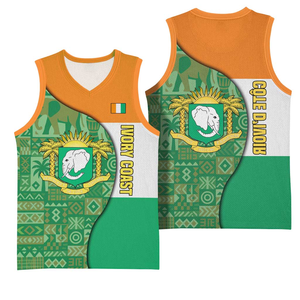 Ivory Coast Basketball Jersey Elephant Crest and Tribal Pattern - African Pride