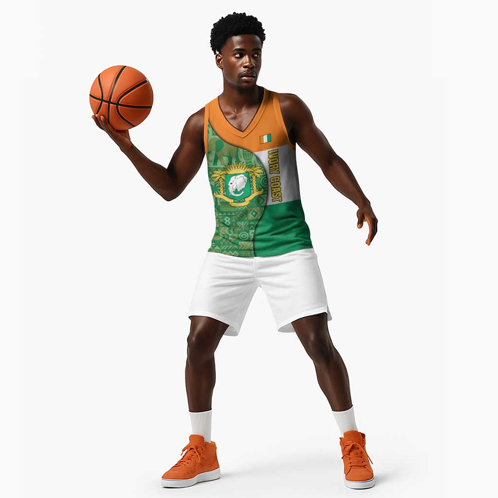 Ivory Coast Basketball Jersey Elephant Crest and Tribal Pattern - African Pride