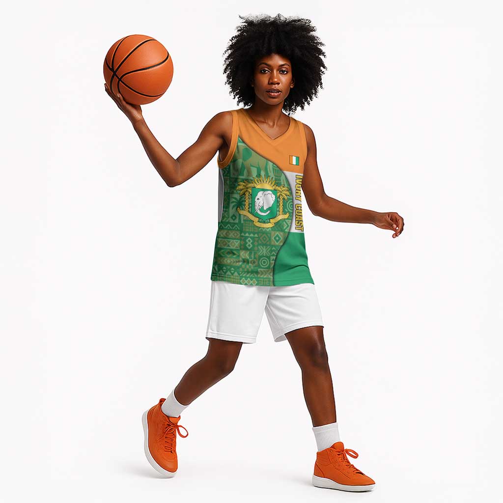 Ivory Coast Basketball Jersey Elephant Crest and Tribal Pattern - African Pride