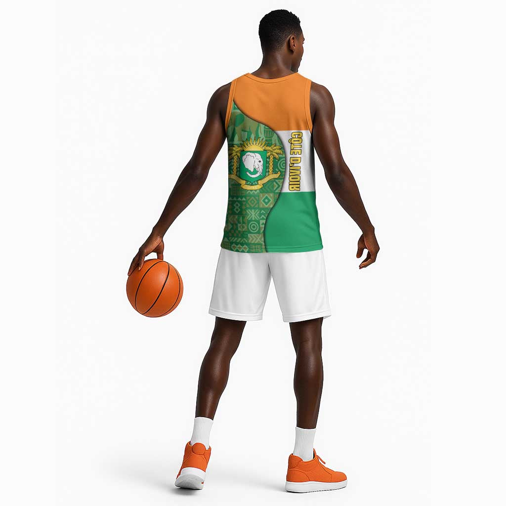 Ivory Coast Basketball Jersey Elephant Crest and Tribal Pattern - African Pride
