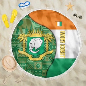 Ivory Coast Beach Blanket Elephant Crest and Tribal Pattern - African Pride