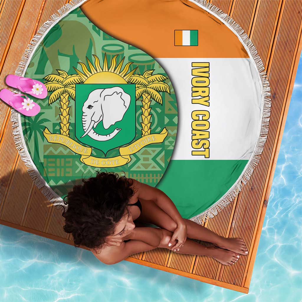 Ivory Coast Beach Blanket Elephant Crest and Tribal Pattern - African Pride