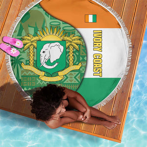 Ivory Coast Beach Blanket Elephant Crest and Tribal Pattern - African Pride