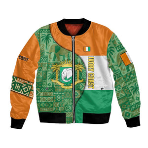Ivory Coast Bomber Jacket Elephant Crest and Tribal Pattern - African Pride