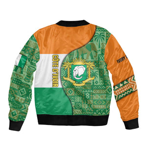 Ivory Coast Bomber Jacket Elephant Crest and Tribal Pattern - African Pride