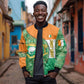 Ivory Coast Bomber Jacket Elephant Crest and Tribal Pattern - African Pride