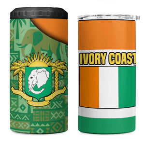 Ivory Coast 4 in 1 Can Cooler Tumbler Elephant Crest and Tribal Pattern - African Pride