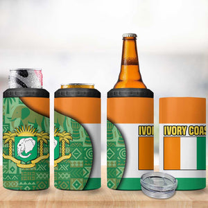 Ivory Coast 4 in 1 Can Cooler Tumbler Elephant Crest and Tribal Pattern - African Pride