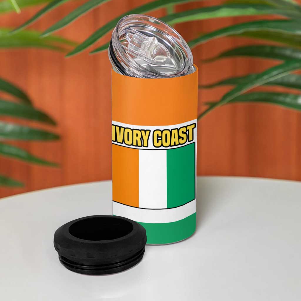 Ivory Coast 4 in 1 Can Cooler Tumbler Elephant Crest and Tribal Pattern - African Pride